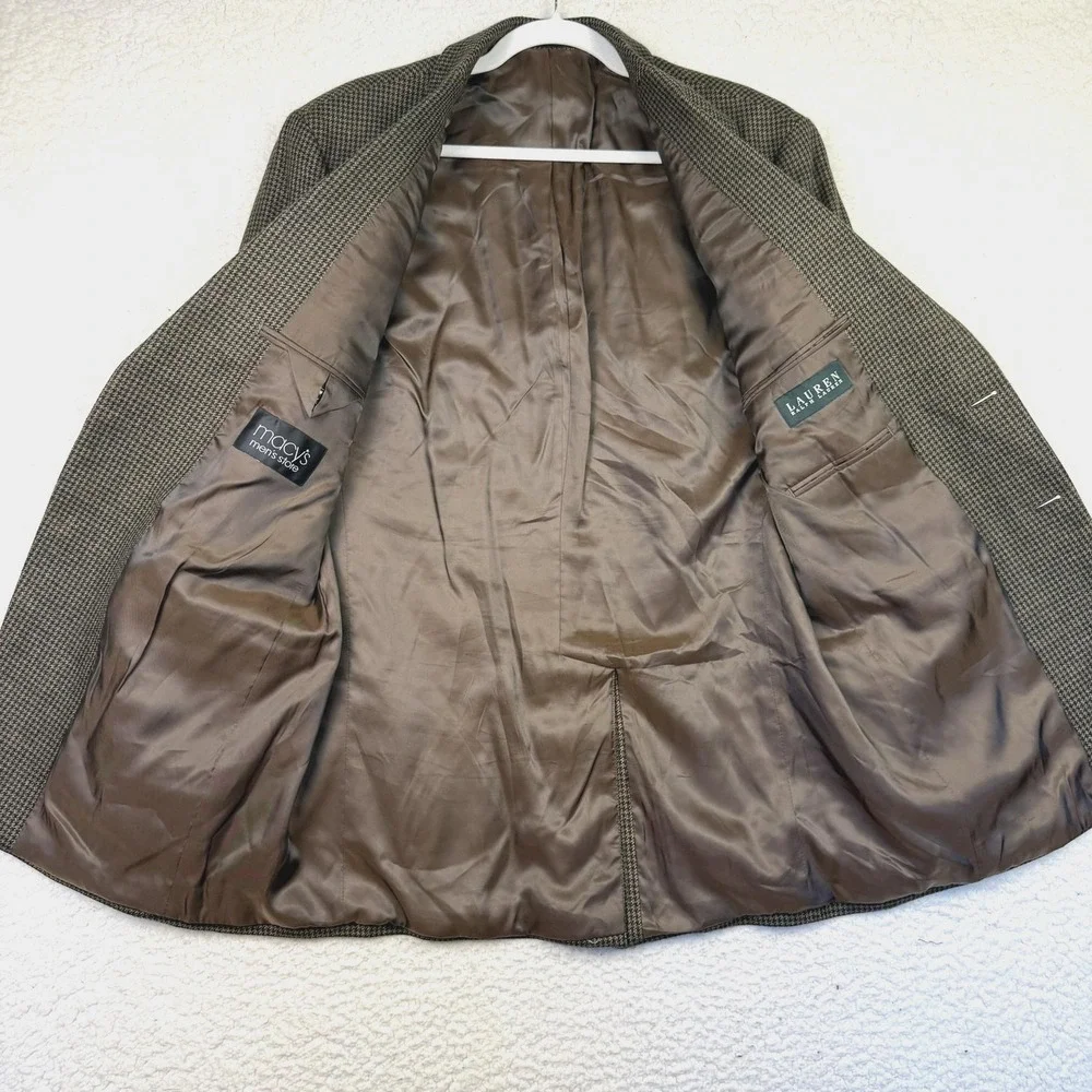 Lauren Ralph Lauren Blazer‎ Mens 42L Brown Houndstooth Wool Two Button Jacket